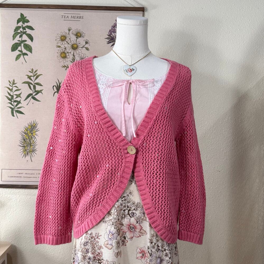 Y2k Sequin Knit Cardigan Sweater Shoujo Girl Dolly Kei Coquette Fairy Himekaji L